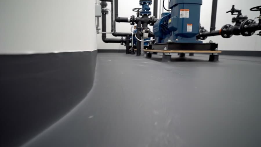 Seamless coating with a cove base in a mechanical room